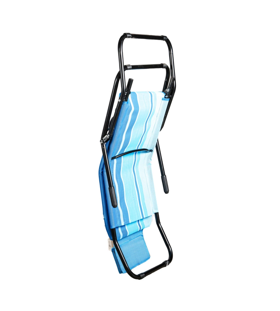 SDRAIO PIEGHEVOLE RECLINABILE CON BRACCIOLI EUROGARDEN "RELAX" IN POLIESTERE FANTASIA A RIGHE AZZURRO 186X62X98 CM