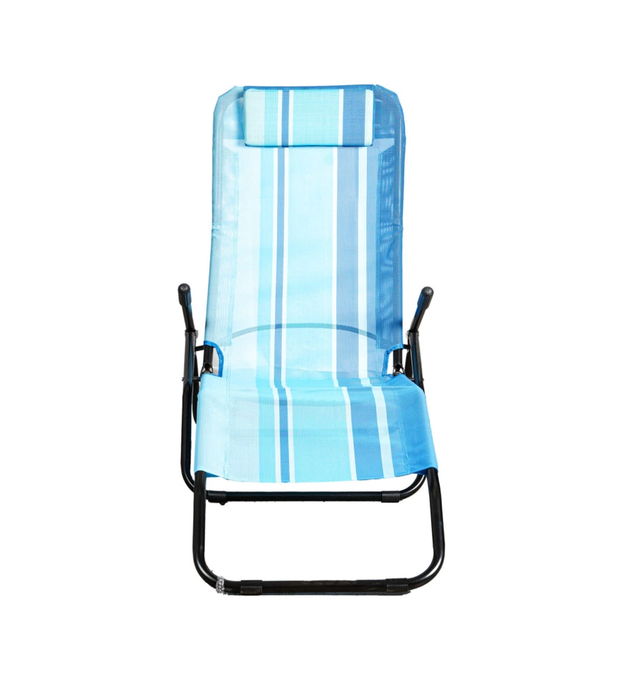 SDRAIO PIEGHEVOLE RECLINABILE CON BRACCIOLI EUROGARDEN "RELAX" IN POLIESTERE FANTASIA A RIGHE AZZURRO 186X62X98 CM
