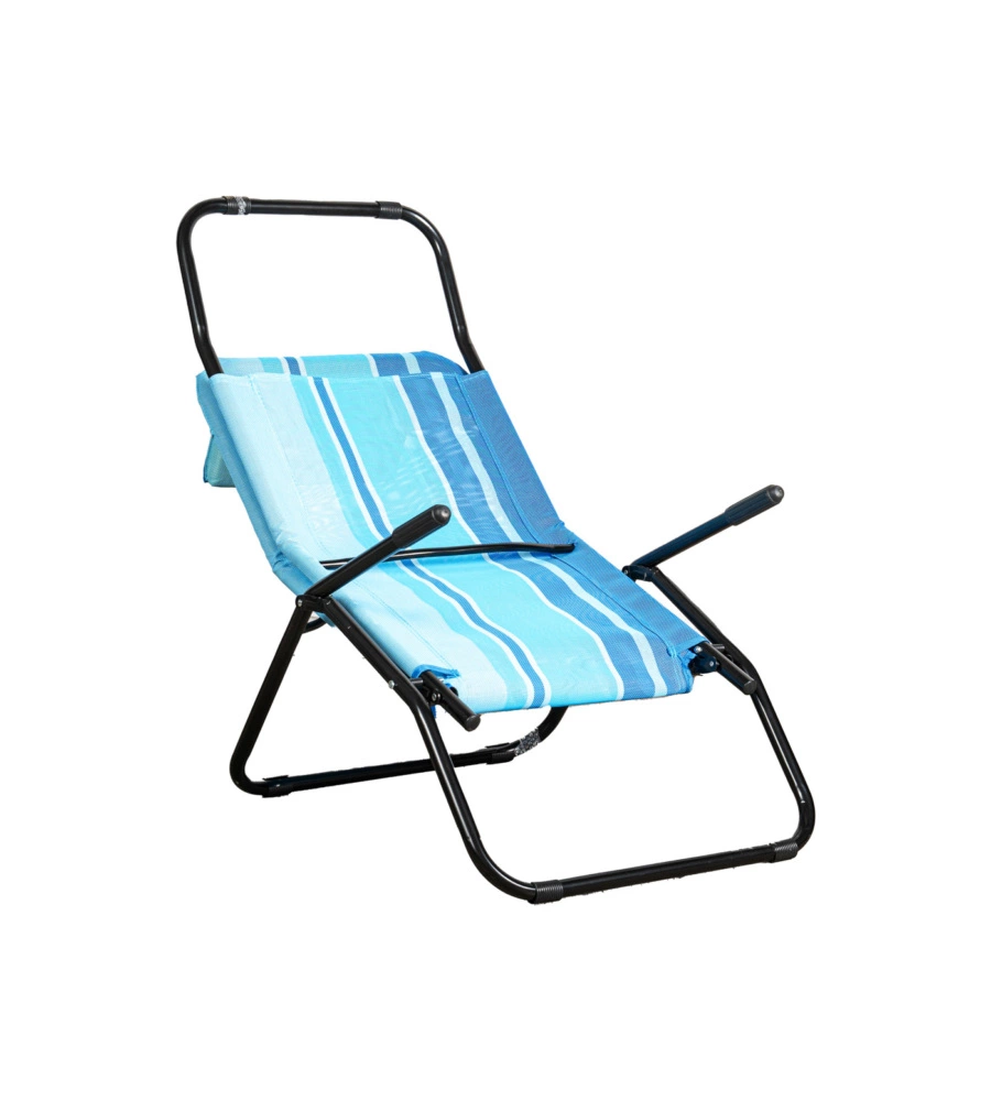 SDRAIO PIEGHEVOLE RECLINABILE CON BRACCIOLI EUROGARDEN "RELAX" IN POLIESTERE FANTASIA A RIGHE AZZURRO 186X62X98 CM
