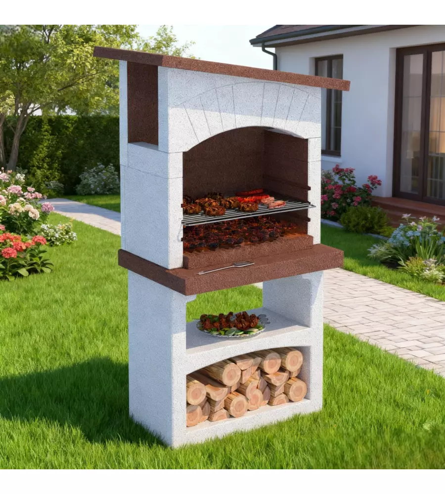 BARBECUE A LEGNA O CARBONELLA IN CEMENTO LINEA VZ "GRAN CANARIA" 81X58X155 CM