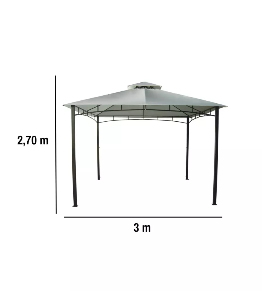 GAZEBO DA GIARDINO CON DOPPIO TETTO EUROGARDEN "DELUXE" IN ACCIAIO ECRÙ 3X3 M