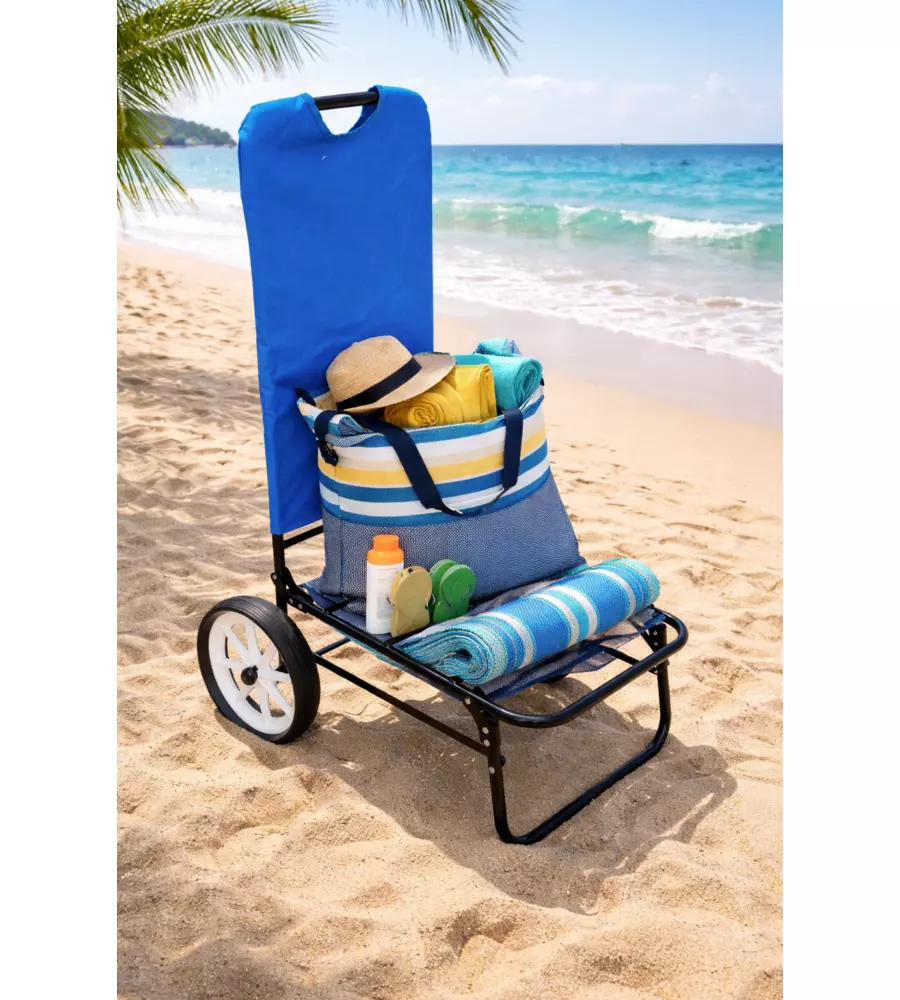 TROLLEY DA SPIAGGIA EUROGARDEN CON RUOTE BLU NAVY 62X49X107 CM