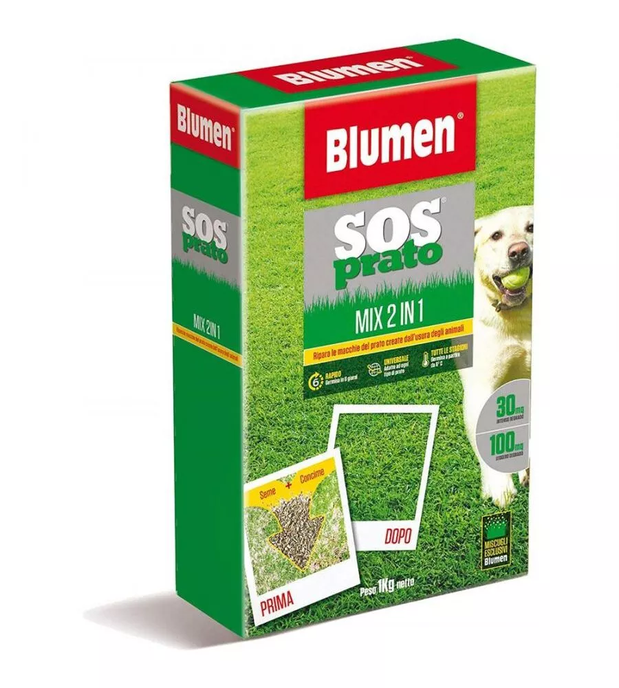 MISCUGLIO SEMENTI CON CONCIME SOS PRATO 2 IN 1, 1 KG.