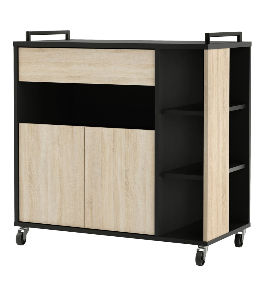 CARRELLO MULTIFUNZIONE ROVERE E NERO, 78,4X40X79 CM