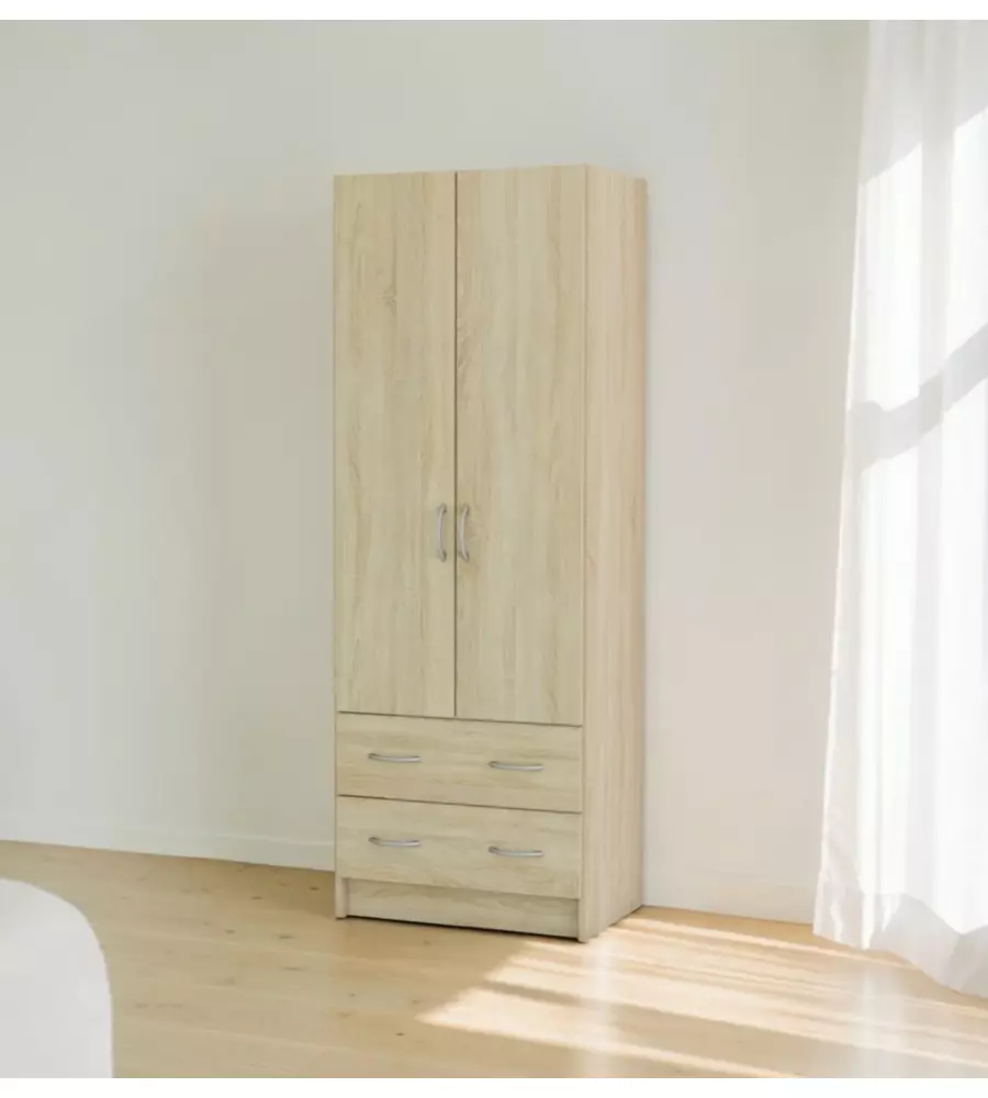 ARMADIO 2 ANTE BATTENTI CON 2 CASSETTI EFFETTO ROVERE 169,5X60,9X41,1 CM