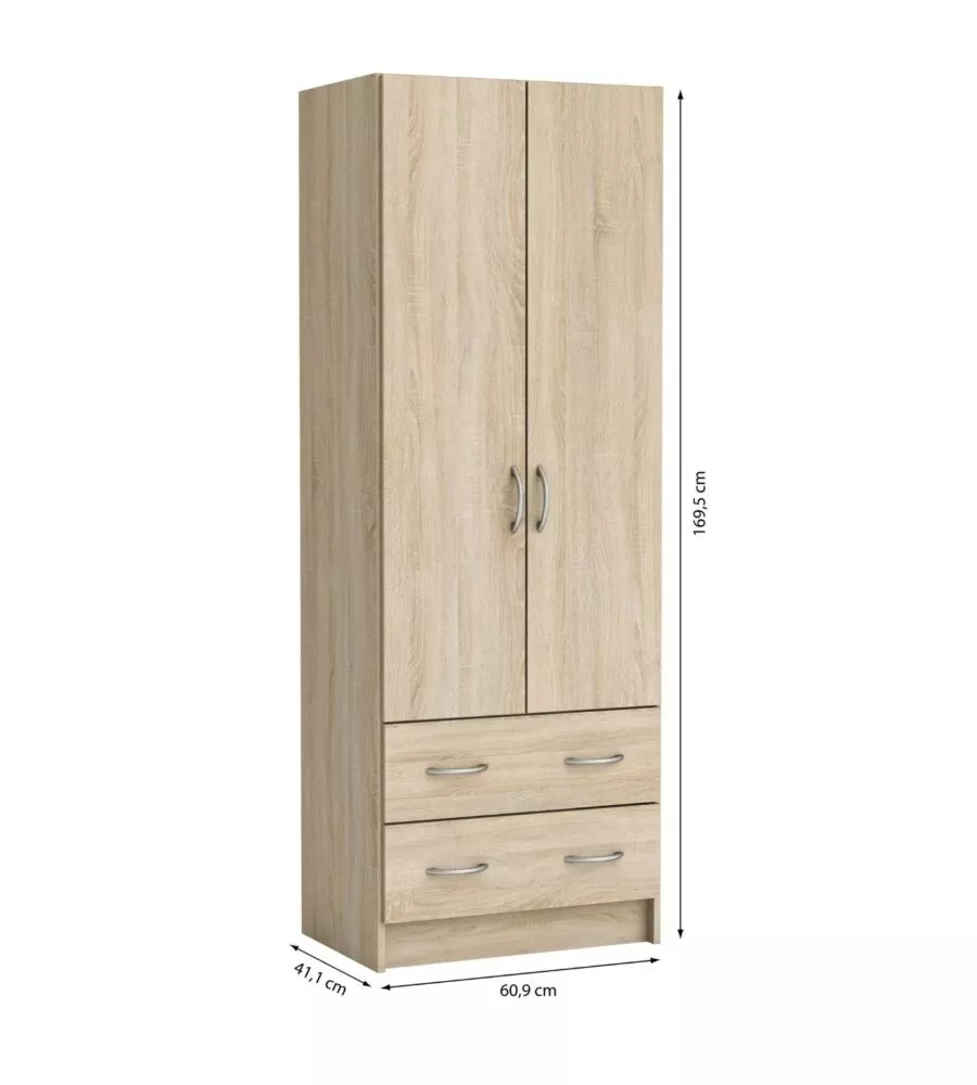 ARMADIO 2 ANTE 2 CASSETTI ROVERE 169,5X60,9X41,1 CM
