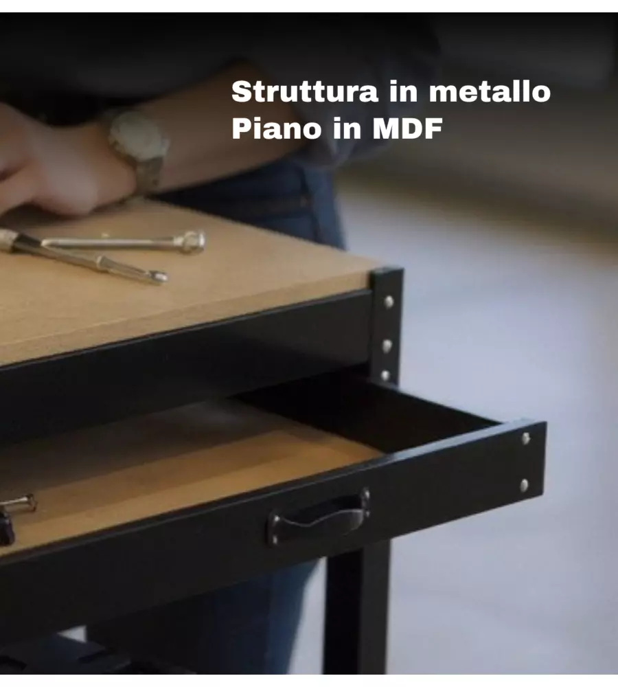 BANCO DA LAVORO EASY SYSTEM CON PANNELLO PREFORATO IN METALLO E MDF 119X59X90/150 CM