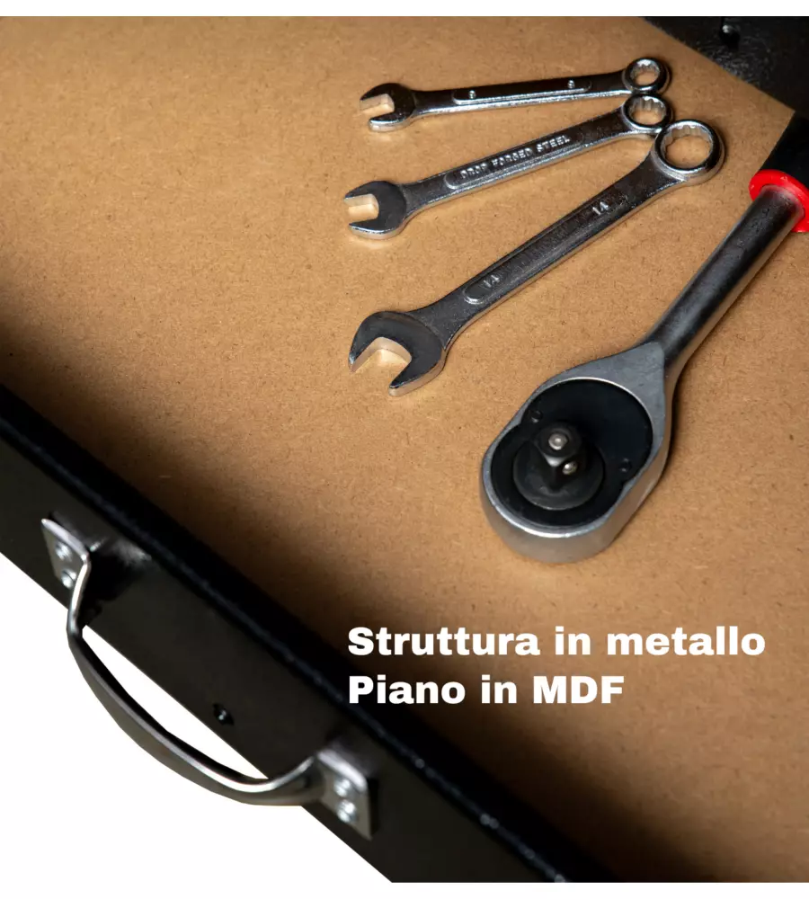 BANCO DA LAVORO EASY SYSTEM CON PANNELLO PREFORATO IN METALLO E MDF 119X59X90/150 CM