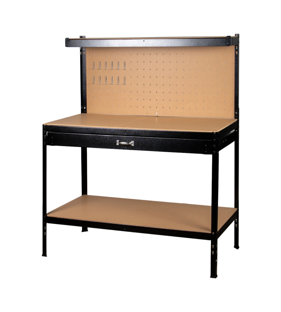 BANCO DA LAVORO EASY SYSTEM CON PANNELLO PREFORATO IN METALLO E MDF 119X59X90/150 CM