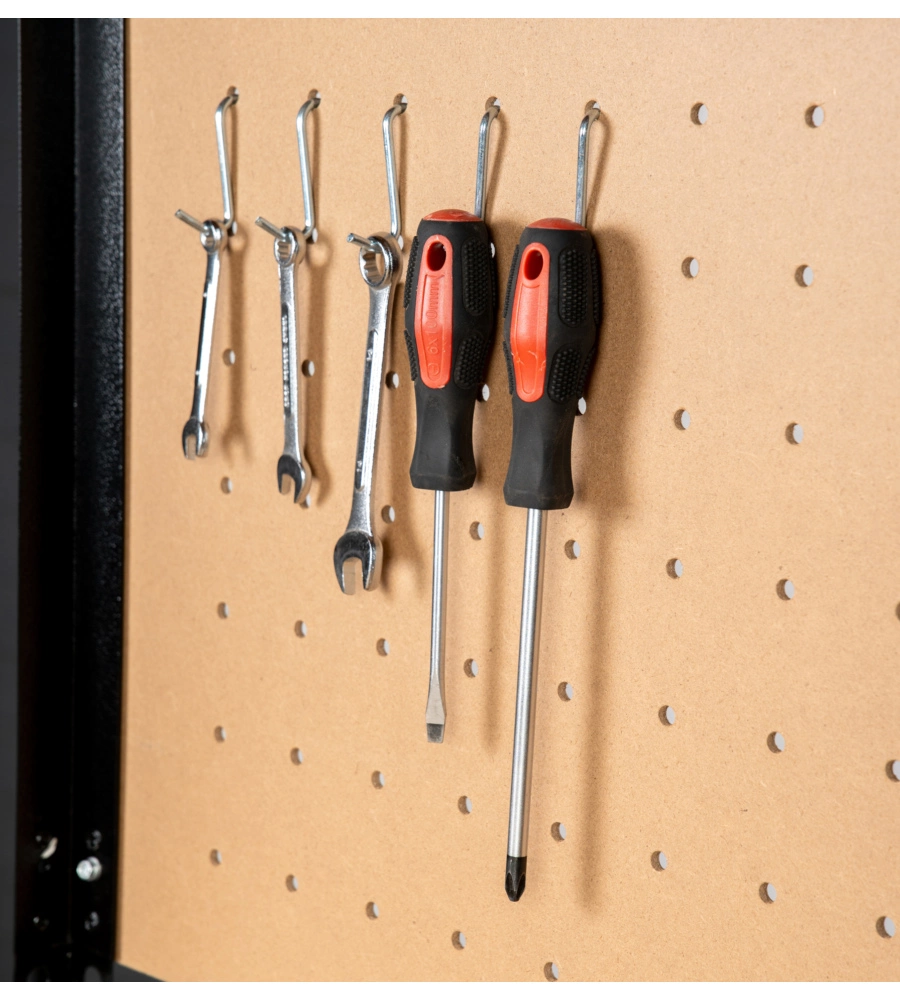 BANCO DA LAVORO EASY SYSTEM CON PANNELLO PREFORATO IN METALLO E MDF 119X59X90/150 CM