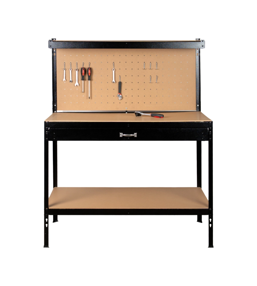 BANCO DA LAVORO EASY SYSTEM CON PANNELLO PREFORATO IN METALLO E MDF 119X59X90/150 CM