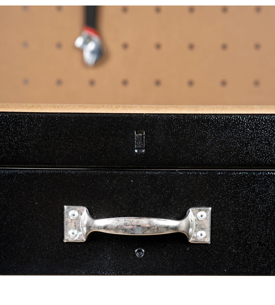 BANCO DA LAVORO EASY SYSTEM CON PANNELLO PREFORATO IN METALLO E MDF 119X59X90/150 CM