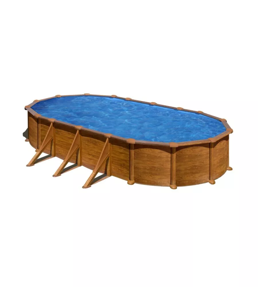 PISCINA FUORI TERRA OVALE GRE "MAURITIUS" IN ACCIAIO EFFETTO LEGNO 730X375X132 - COD. KITPROV738WO