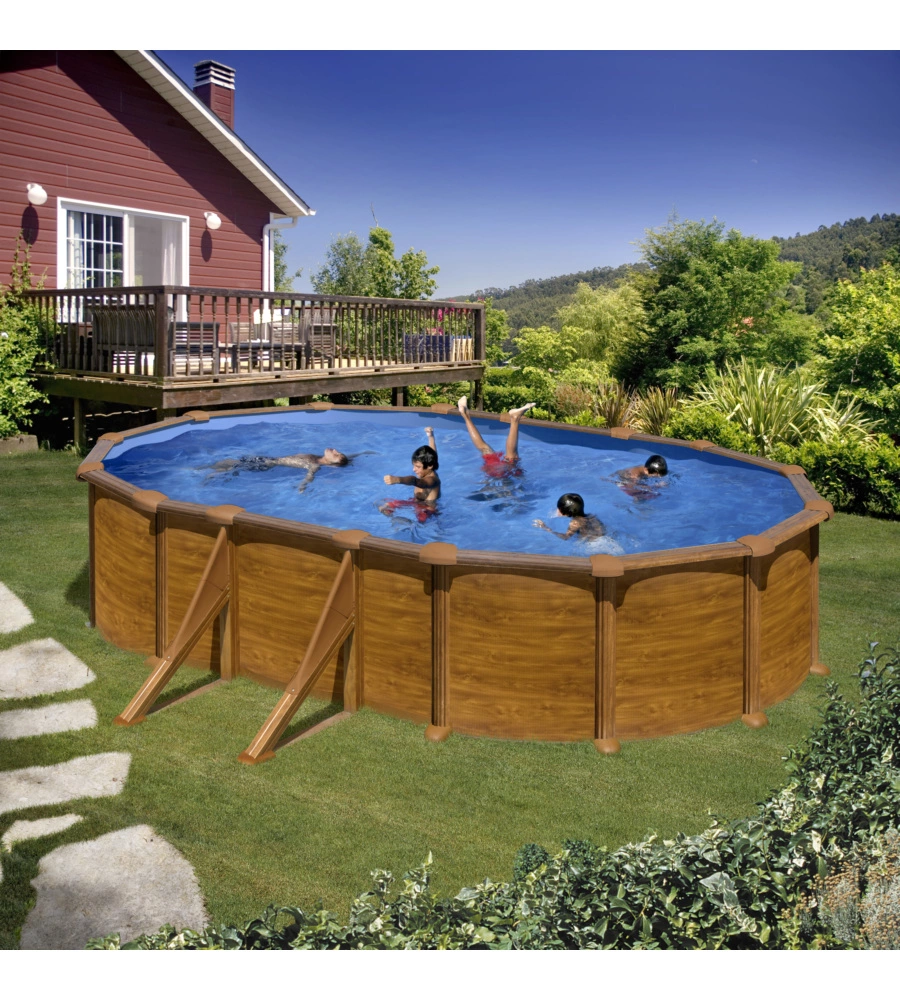 PISCINA FUORI TERRA OVALE GRE "MAURITIUS" IN ACCIAIO EFFETTO LEGNO 610X375X132 - COD. KITPROV618WO