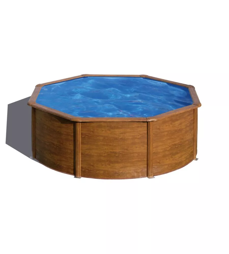 PISCINA FUORI TERRA ROTONDA GRE "PACIFIC" IN ACCIAIO EFFETTO LEGNO 460X460X120 - COD. KIT460W