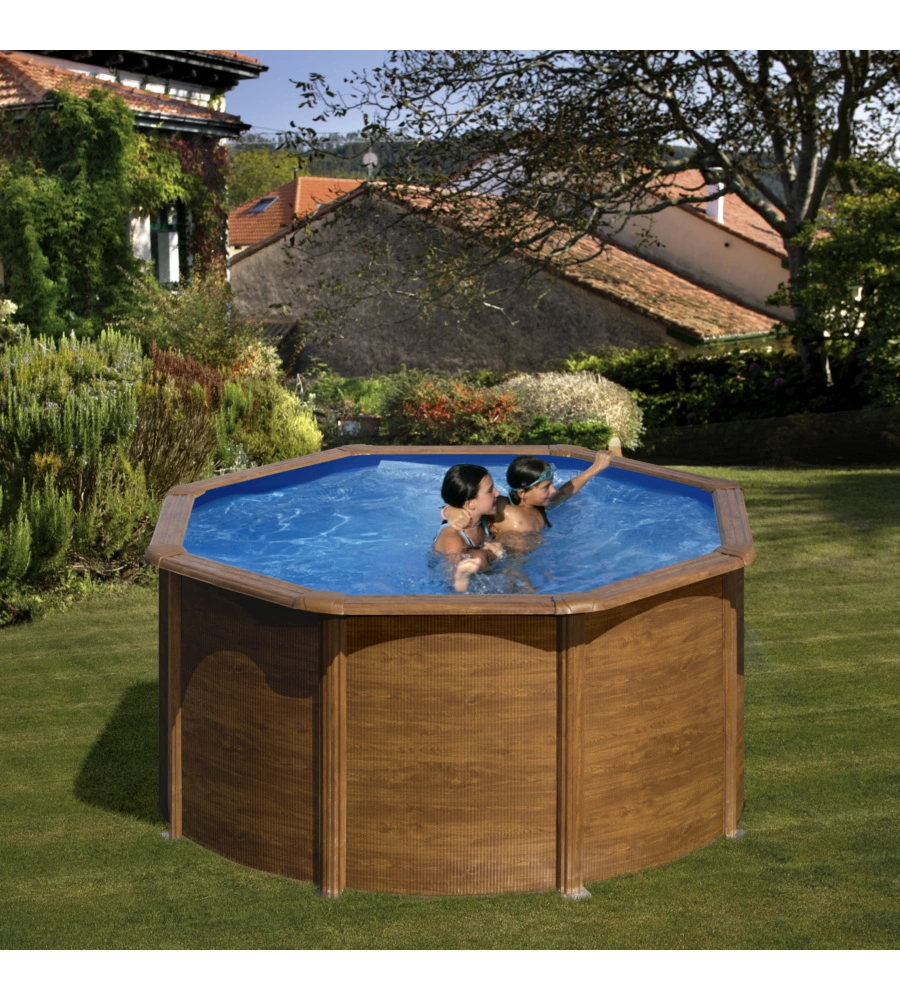 PISCINA FUORI TERRA ROTONDA GRE "PACIFIC" IN ACCIAIO EFFETTO LEGNO 240X240X120 - COD. KIT240W