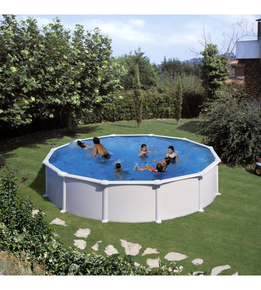 PISCINA FUORI TERRA ROTONDA GRE "ATLANTIS" IN ACCIAIO COLORE BIANCO 550X550X132 - COD. KITPR558
