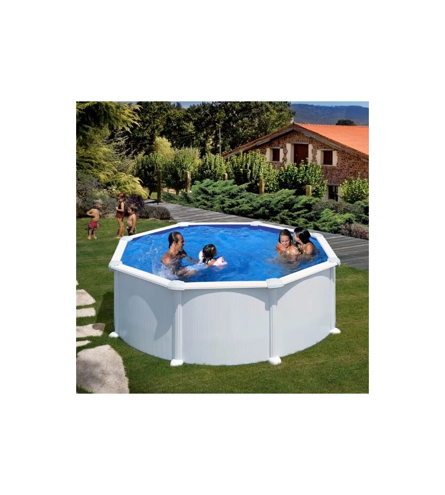 PISCINA FUORI TERRA ROTONDA GRE "ATLANTIS" IN ACCIAIO COLORE BIANCO 350X350XX132 - COD. KITPR358