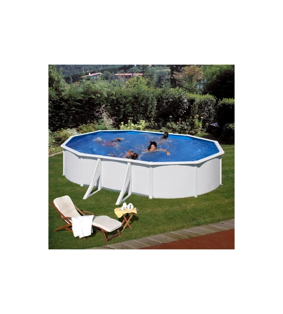 PISCINA FUORI TERRA OVALE GRE "FIDJI" IN ACCIAIO BIANCO 610X375X120 - COD. KIT610ECO