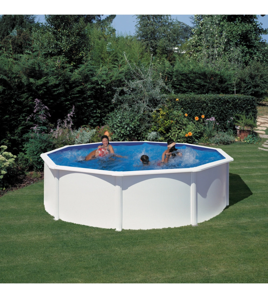 PISCINA FUORI TERRA ROTONDA GRE "FIDJI" IN ACCIAIO BIANCO 460X460X120 - COD. KIT460ECO