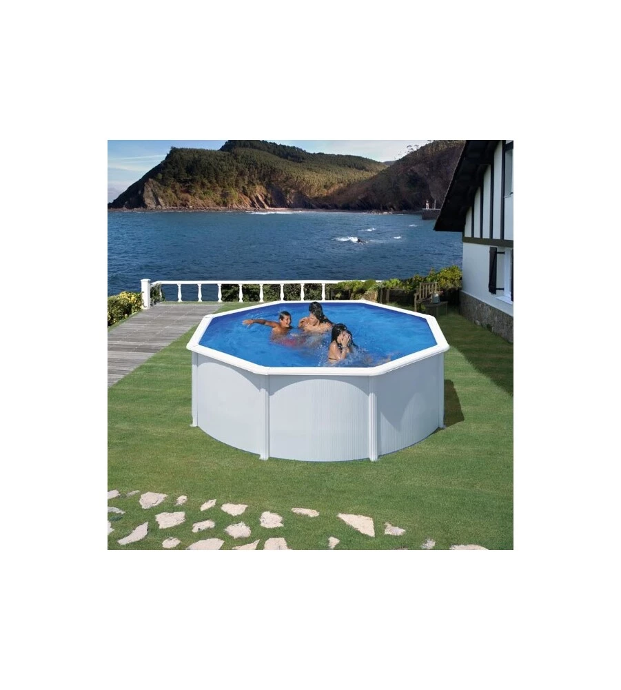 PISCINA FUORI TERRA ROTONDA GRE "FIDJI" IN ACCIAIO BIANCO 350X350X120 - COD. KIT350ECO