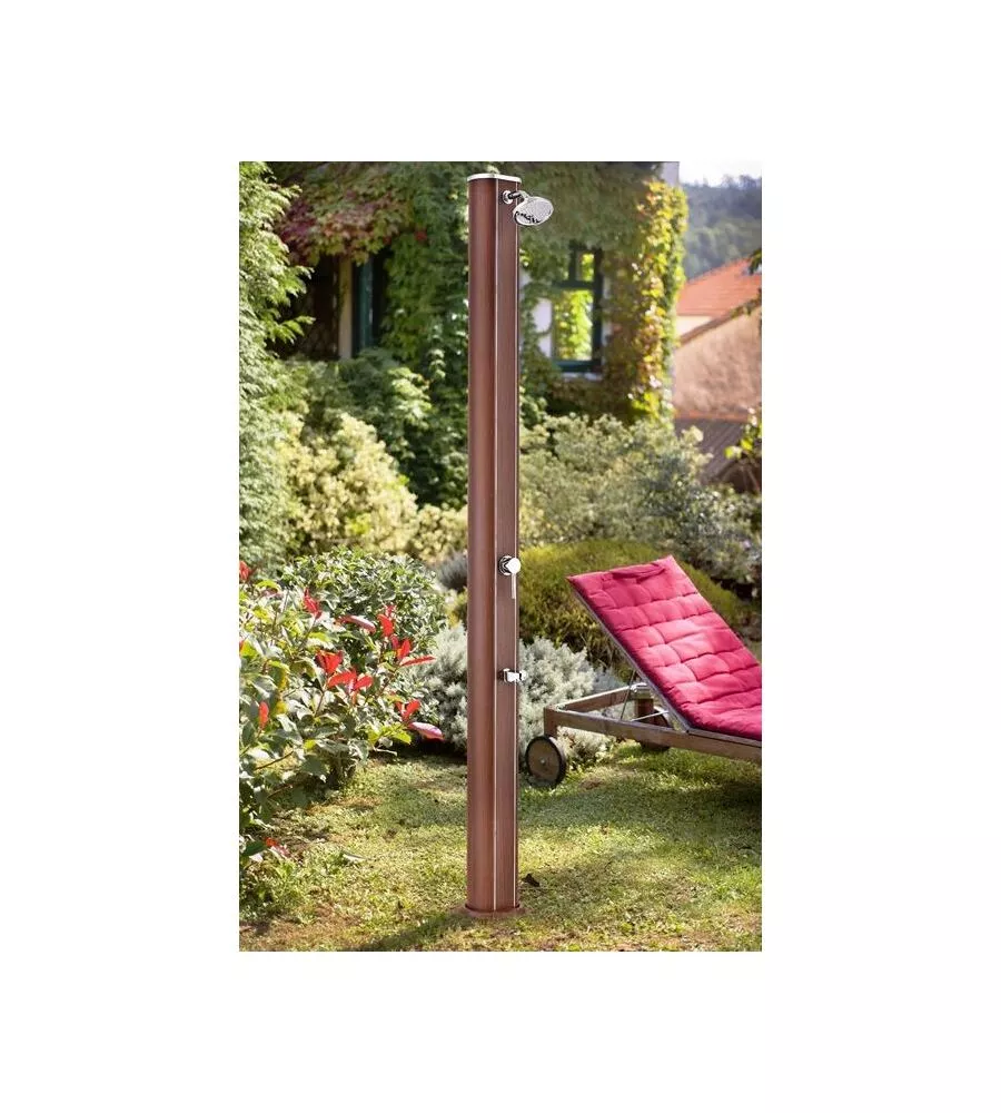 DOCCIA SOLARE PER GIARDINO GRE IN ALLUMINIO EFFETTO LEGNO CON LAVAPIEDI 32 L - COD. DSALR32W