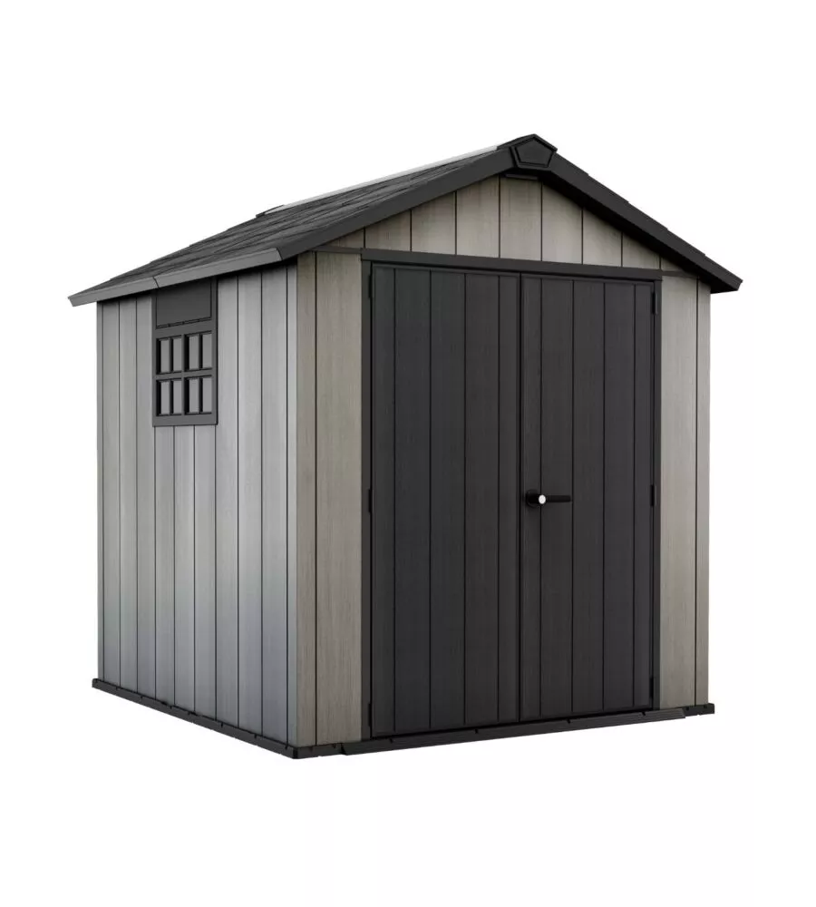 CASETTA DA GIARDINO KETER "OAKLAND 757" IN DUOTECH COLORE GRIGIO CON PORTA BATTENTE DOPPIA 229X223,5X242 CM