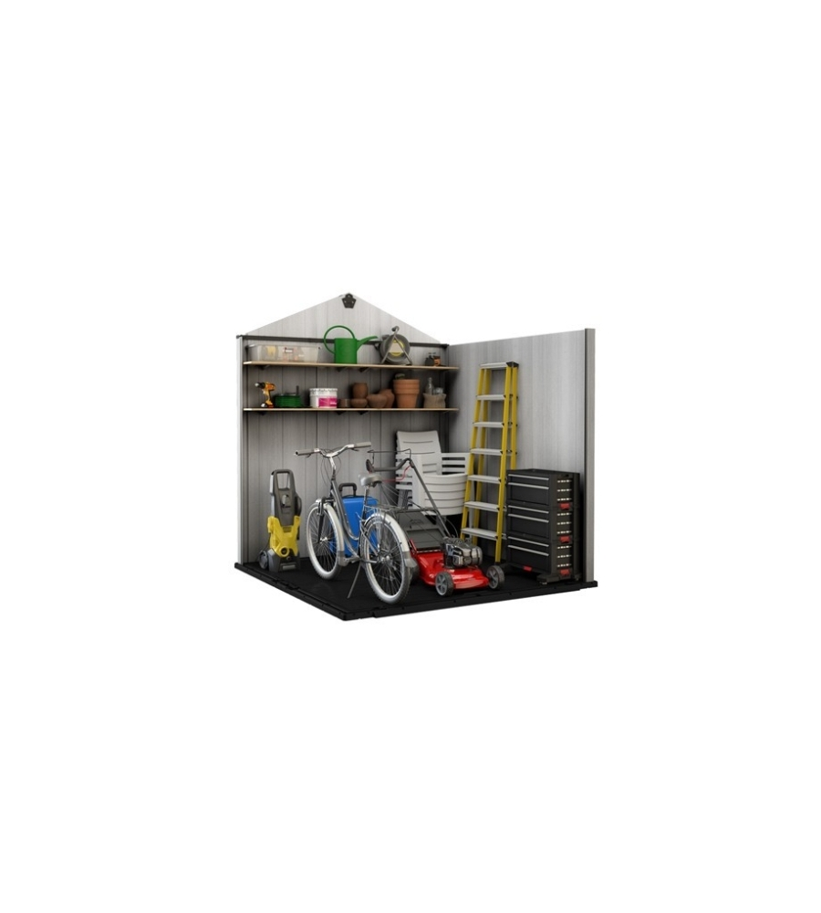 CASETTA DA GIARDINO KETER "OAKLAND 757" IN DUOTECH COLORE GRIGIO CON PORTA BATTENTE DOPPIA 229X223,5X242 CM