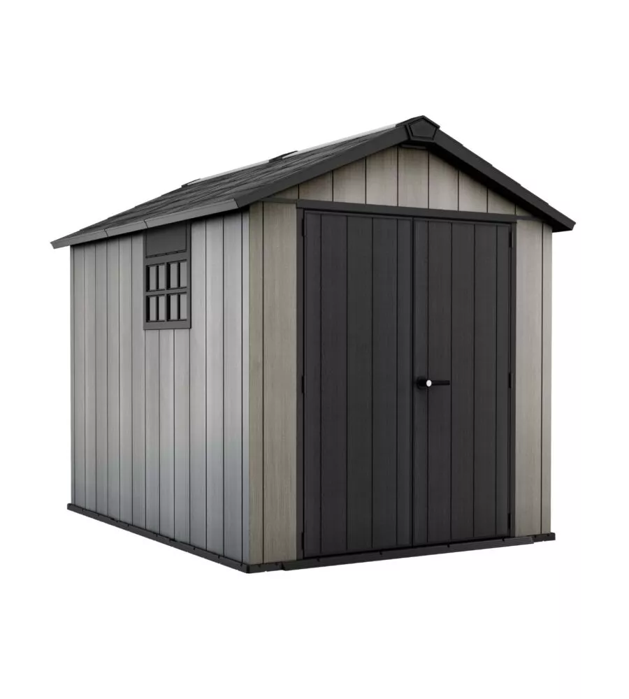 CASETTA DA GIARDINO KETER "OAKLAND 759" IN DUOTECH COLORE GRIGIO CON PORTA BATTENTE DOPPIA 229X287X242 CM