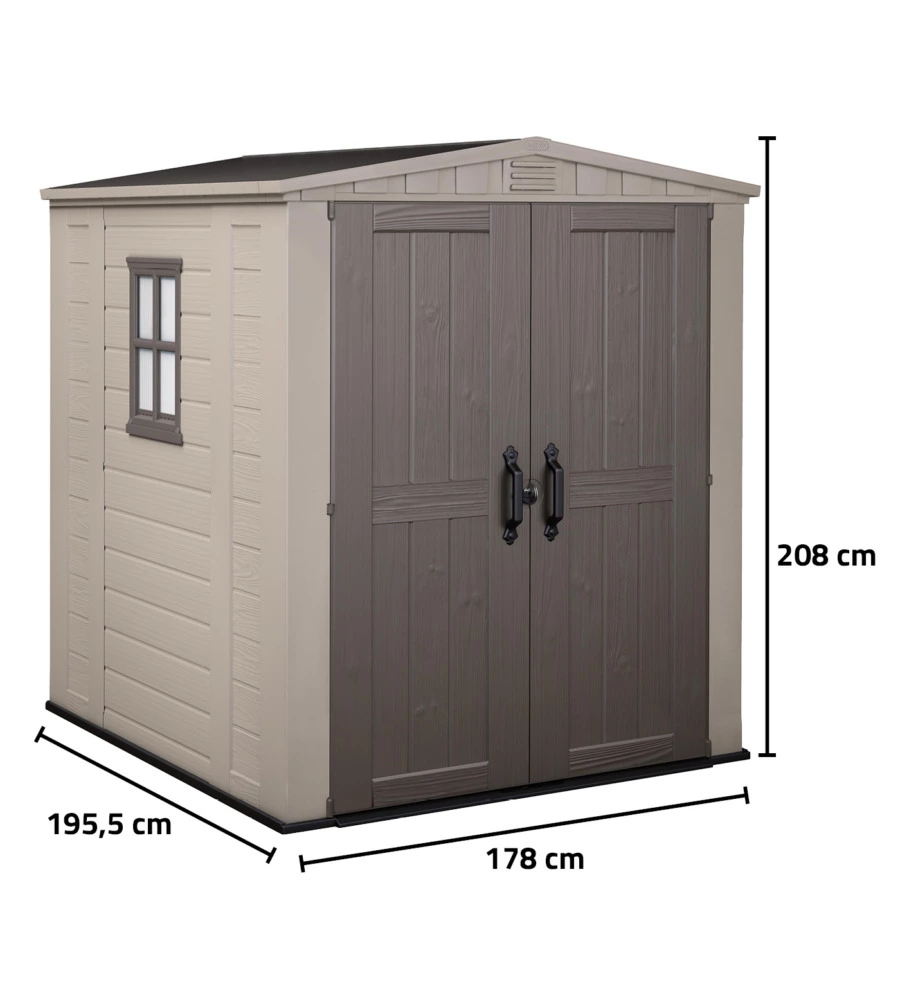 CASETTA DA GIARDINO KETER "FACTOR 6x6" IN RESINA COLORE BEIGE CON PORTA BATTENTE DOPPIA 178X195,5X208 CM
