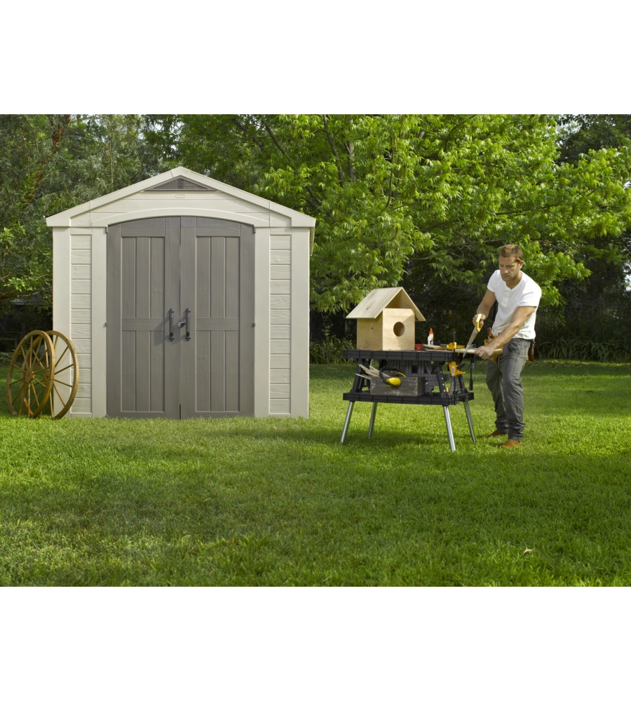 CASETTA DA GIARDINO KETER "FACTOR 8x8" IN RESINA COLORE BEIGE CON PORTA BATTENTE DOPPIA 256,5X255X243 CM