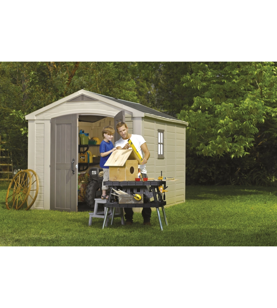 CASETTA DA GIARDINO KETER "FACTOR 8x11" IN RESINA COLORE BEIGE CON PORTA BATTENTE DOPPIA 256,4X331,5X243 CM