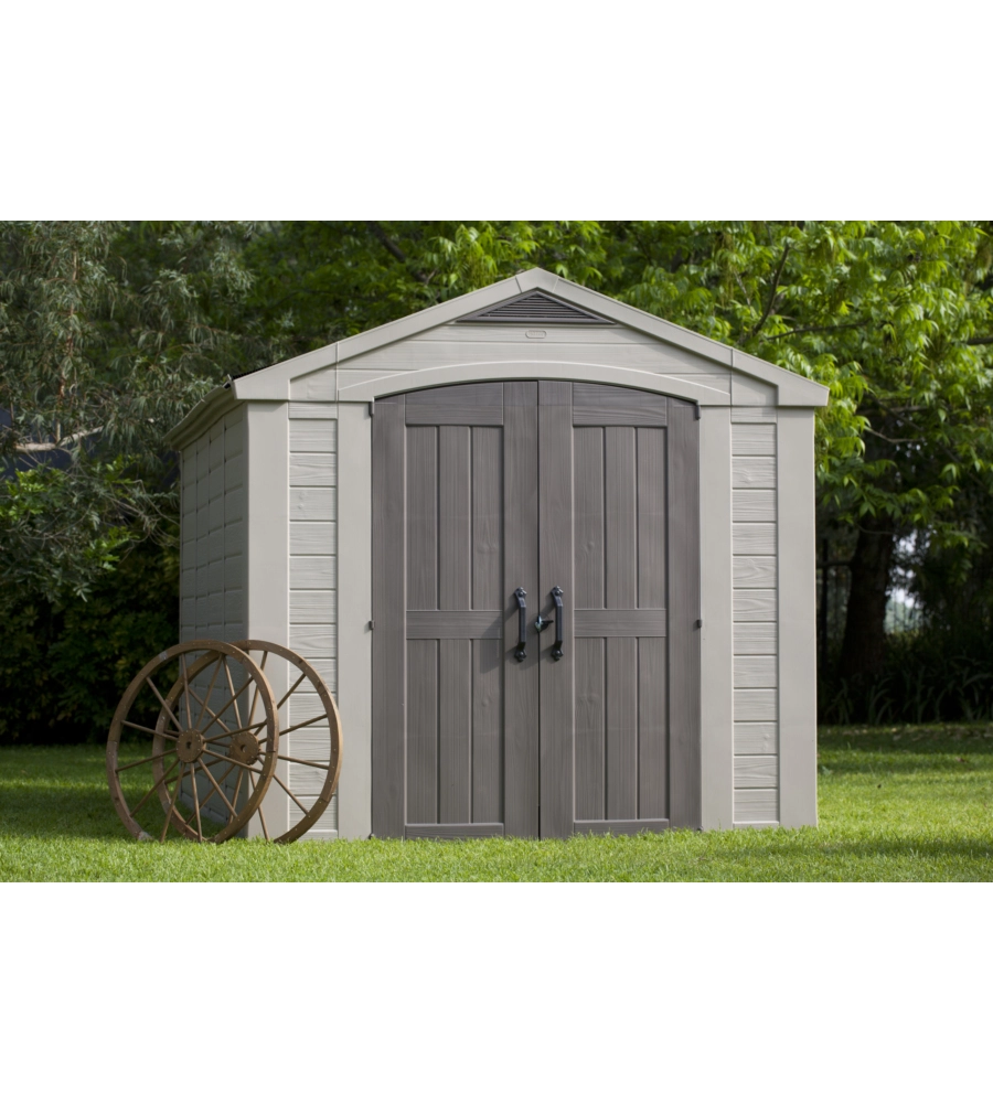 CASETTA DA GIARDINO KETER "FACTOR 8x11" IN RESINA COLORE BEIGE CON PORTA BATTENTE DOPPIA 256,4X331,5X243 CM