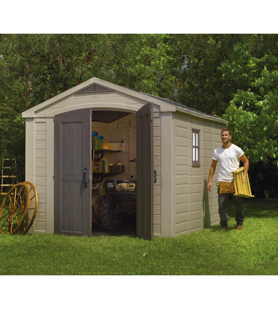 CASETTA DA GIARDINO KETER "FACTOR 8x11" IN RESINA COLORE BEIGE CON PORTA BATTENTE DOPPIA 256,4X331,5X243 CM