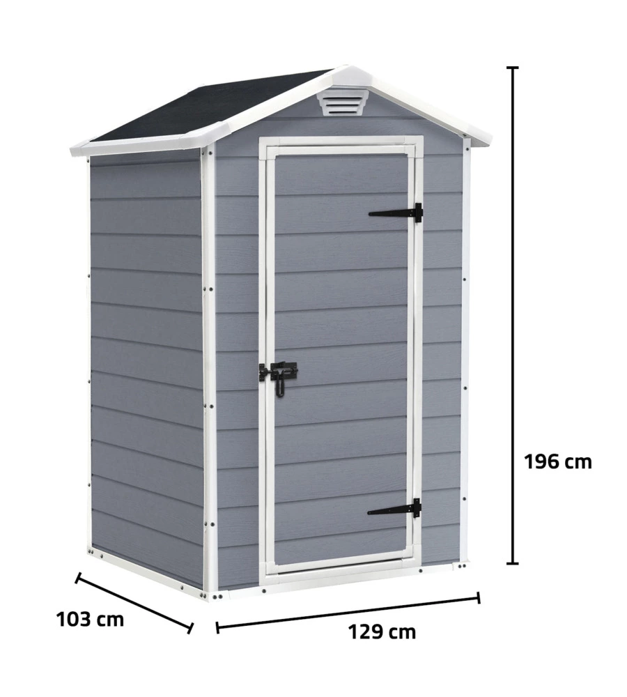 CASETTA DA GIARDINO KETER "MANOR 4x3" IN RESINA COLORE GRIGIO CON PORTA BATTENTE SINGOLA 129X103X196 CM