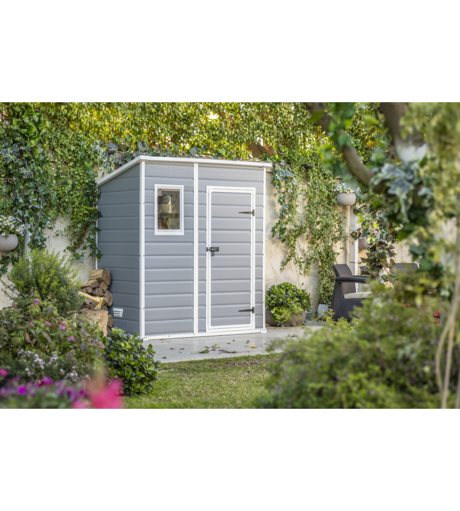 CASETTA DA GIARDINO KETER "MANOR PENT 6x4" IN RESINA COLORE GRIGIO CON PORTA BATTENTE SINGOLA 183,5X111X200,5 CM