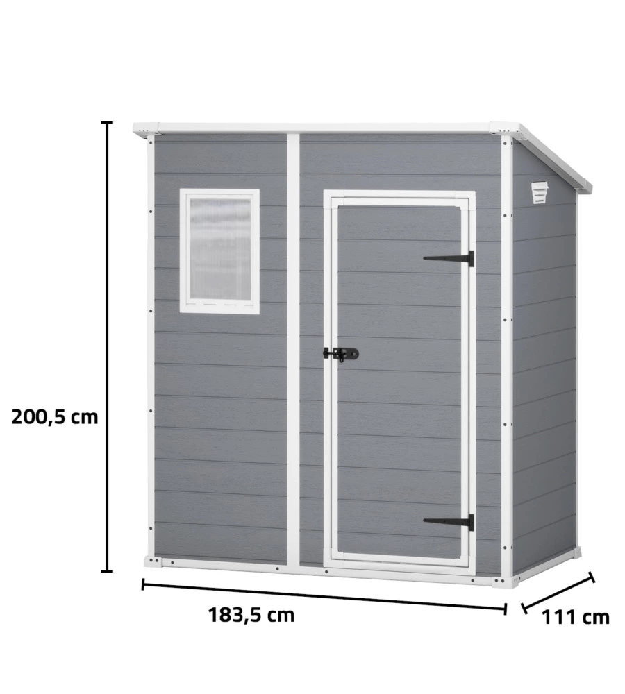CASETTA DA GIARDINO KETER "MANOR PENT 6x4" IN RESINA COLORE GRIGIO CON PORTA BATTENTE SINGOLA 183,5X111X200,5 CM