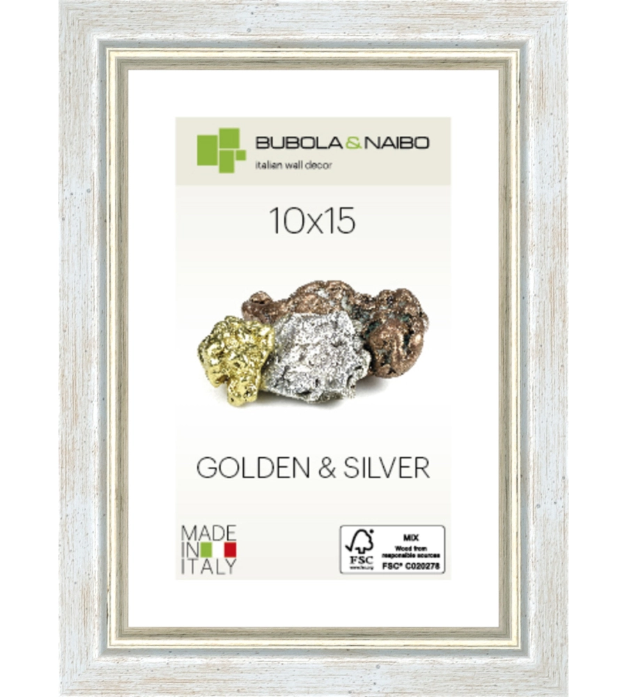 CORNICE IN LEGNO COLORE ARGENTO "MARISA" - 10 x 15 CM