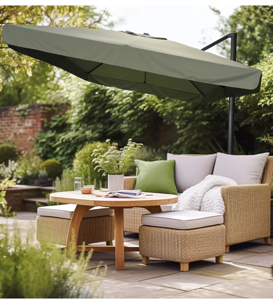 OMBRELLONE DA GIARDINO RETTANGOLARE CON BRACCIO LATERALE EUROGARDEN "TOP GUN" IN POLIESTERE VERDE SALVIA 300X400 CM
