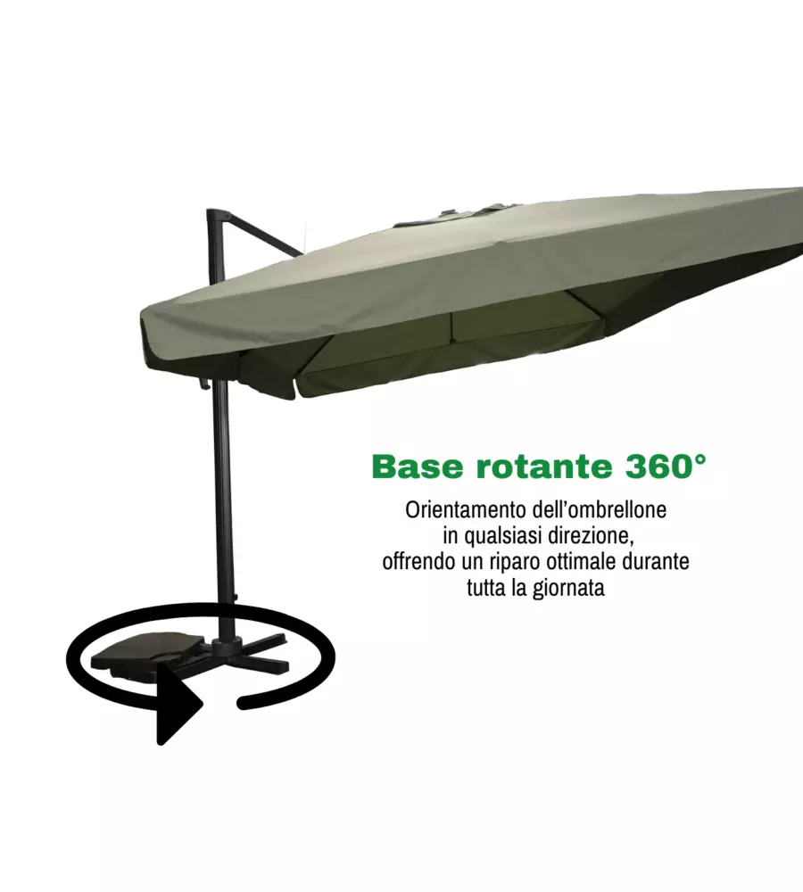 OMBRELLONE DA GIARDINO RETTANGOLARE CON BRACCIO LATERALE EUROGARDEN "TOP GUN" IN POLIESTERE VERDE SALVIA 300X400 CM
