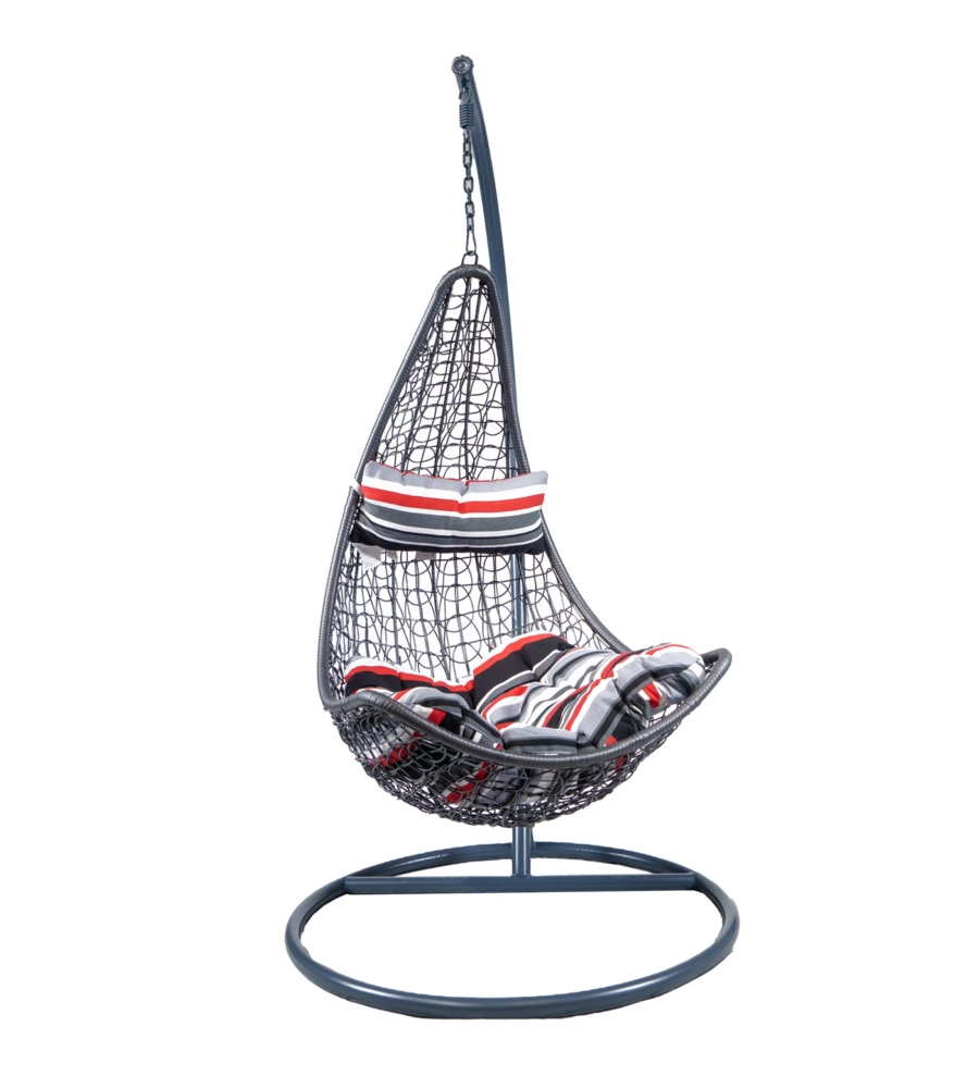 POLTRONA DA ESTERNO SOSPESA EUROGARDEN IN PE RATTAN CON STRUTTURA IN METALLO GRIGIO E CUSCINO A RIGHE, 120X195 CM