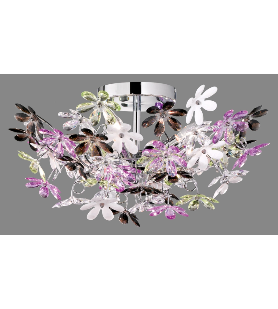 PLAFONIERA "FLOWER" CON FIORI TRASPARENTI E MULTICOLOR, Ø 51 CM