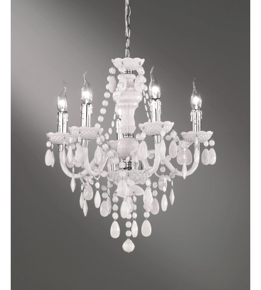 LAMPADARIO CLASSICO "LUSTER" 5 LUCI ACRILICO BIANCO CM 52