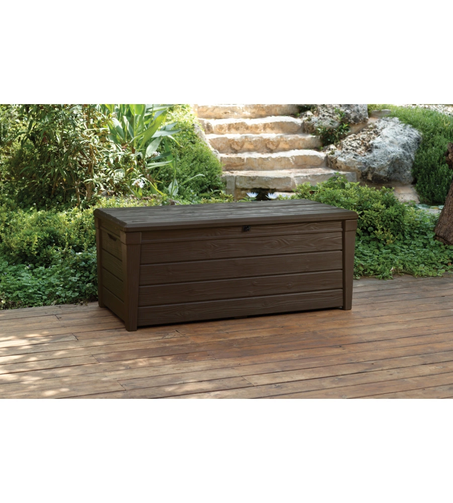 BAULE DA ESTERNO KETER "BRIGHTWOOD" IN RESINA MARRONE EFFETTO LEGNO 454 LT 145X69,7X60,3 CM