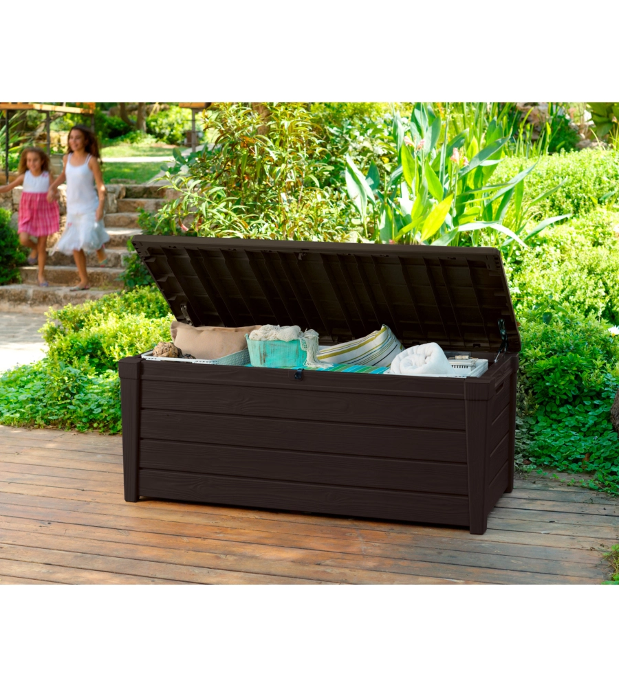 BAULE DA ESTERNO KETER "BRIGHTWOOD" IN RESINA MARRONE EFFETTO LEGNO 454 LT 145X69,7X60,3 CM