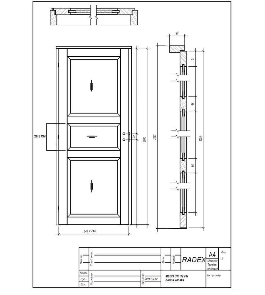 PORTA "NORMANDIA" REVERSIBILE IN ABETE, 84x200 CM