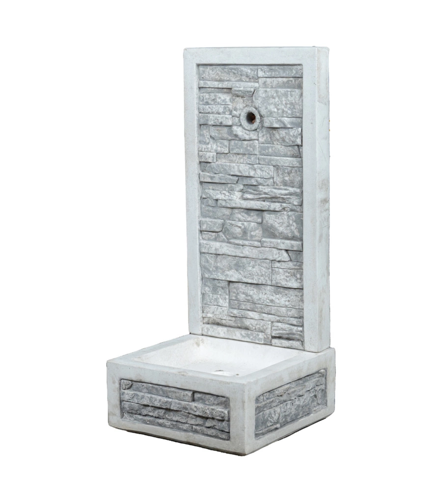 FONTANA DA GIARDINO A MURO "ADIGE" ANTICATO COLORE GRIGIO,  40X40X92 CM - KAM