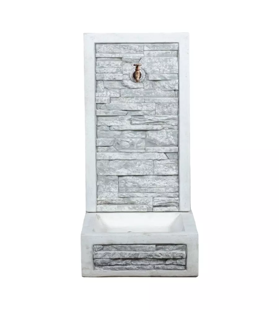 FONTANA DA GIARDINO A MURO "ADIGE" ANTICATO COLORE GRIGIO,  40X40X92 CM - KAM