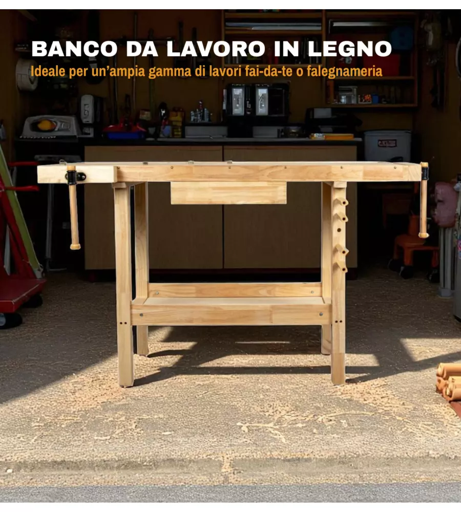 BANCO DA LAVORO EASY SYSTEM IN LEGNO DI QUERCIA 148X61x86CM