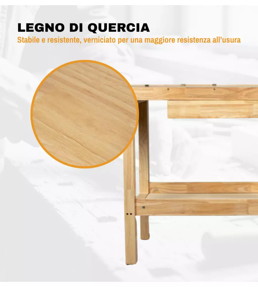 BANCO DA LAVORO EASY SYSTEM IN LEGNO DI QUERCIA 148X61x86CM